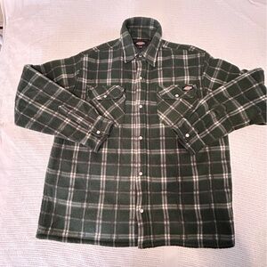 Dickies Men’s Size Large Fleece Shirt Jacket Shacket Green Plaid Pearl Snap